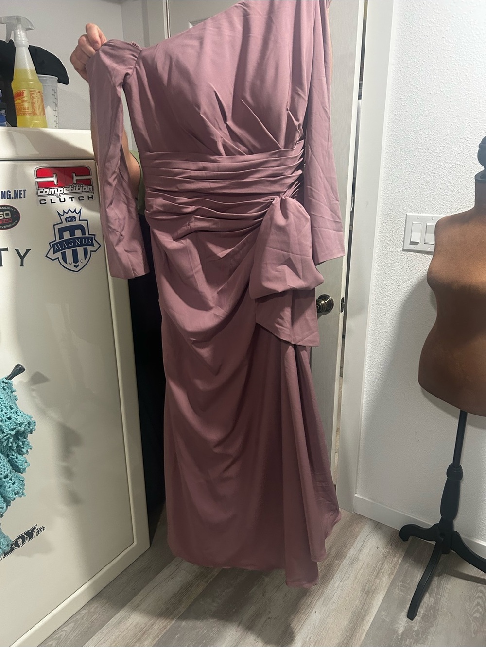 Asymmetric One-Shoulder Dusty Mauve Evening Gown - Picture 8 of 8